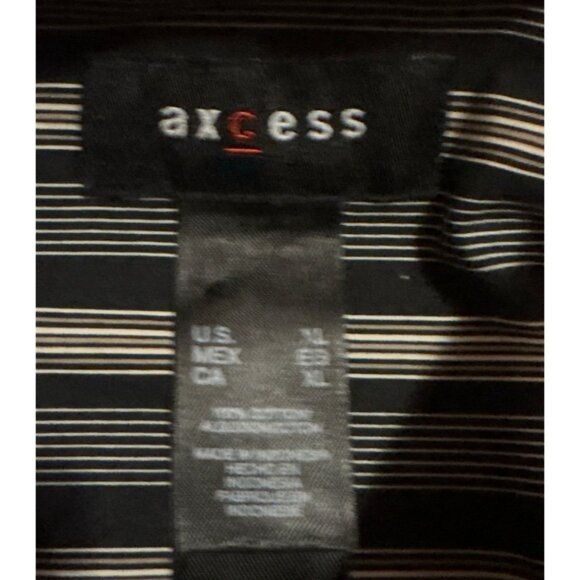 Mens Lg Short Sleeve Hawaiian Striped Shirt Blk Gold Floral Pattern Front Pocket - Picture 6 of 9